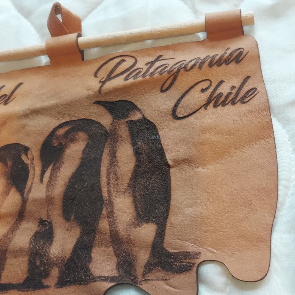 Patagonia Chile Tierra del Fuego Leather Penguin Wall Hanging Souvenir 6.5x9 - Picture 4 of 5